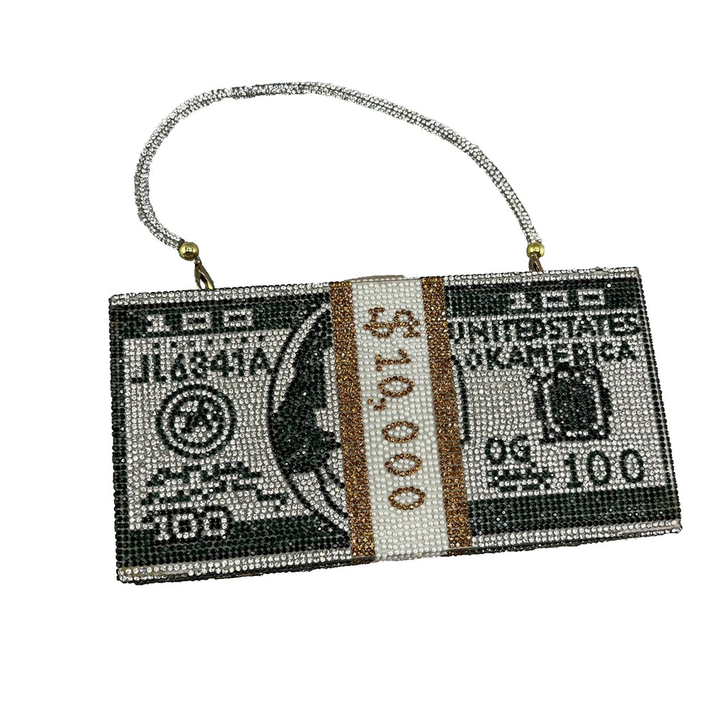 Bedazzled Money Clutch Purse Rhinestone 10,000 Dollars Bands Going Out Nightlife